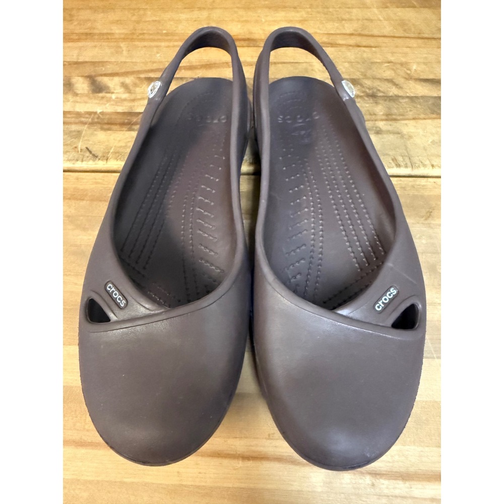 Crocs Malindi Women 11 Chocolate Brown Slingback Jelly Ballet Flats Shoes